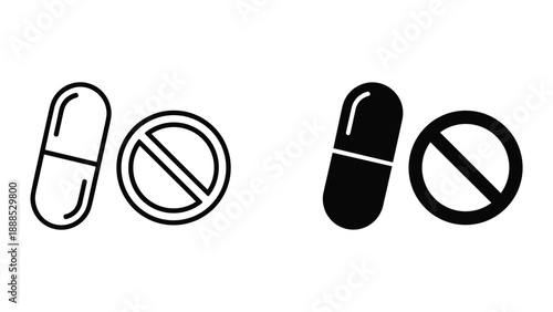 Prohibition sign with pills indicating medication restriction