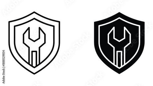 Wrench emblem shield logo design
