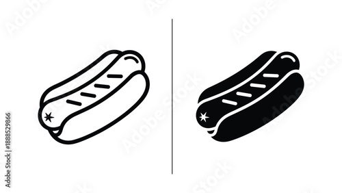 Hot dog illustration in black and white style