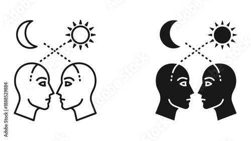 Couple kissing under sun and moon symbolizing love and harmony