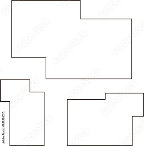 黒線で描かれた多角形のフレーム。幾何学模様。テンプレートに使いやすい。上から見た敷地

