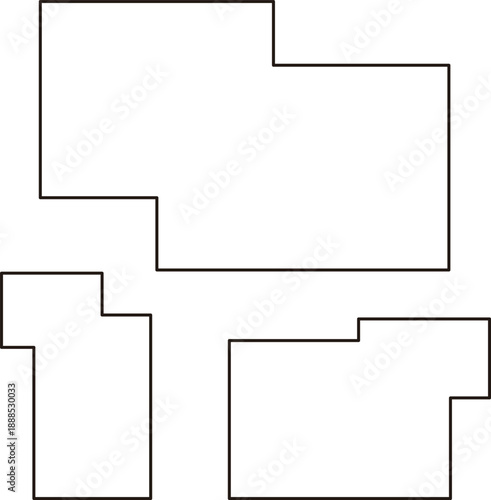 黒線で描かれた多角形のフレーム。幾何学模様。テンプレートに使いやすい。上から見た敷地
