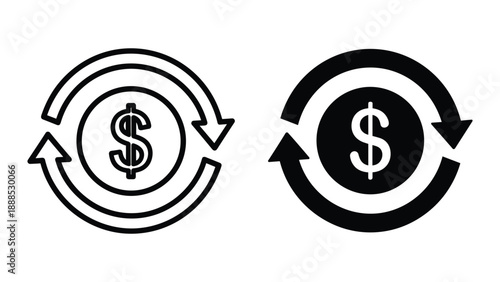 Dollar sign icon with circular arrows indicating currency exchange