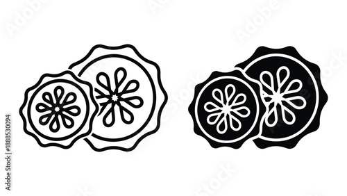 Stylized lemon slices illustration in black and white