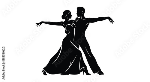 A dynamic black silhouette depicts a couple passionately dancing showcasing elegant poses and flowing attire a captivating silhouette high quality professional