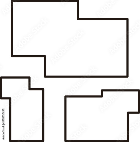 黒線で描かれた多角形のフレーム。幾何学模様。テンプレートに使いやすい。上から見た敷地
