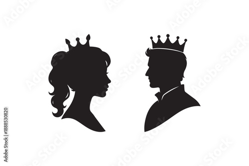 King and queen silhouettes with crowns facing each other royal couple vector image graphic