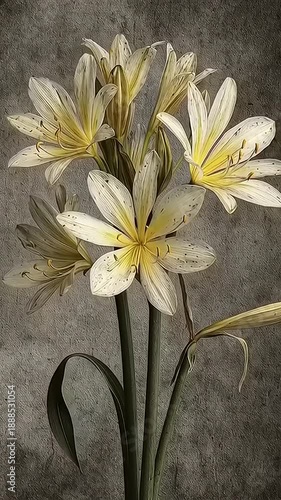 White Flowers on Gray Background.