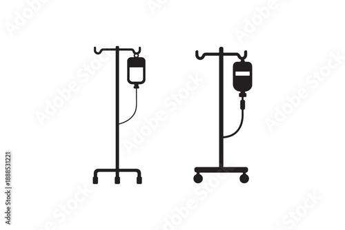 Medical intravenous drip stand silhouettes with fluid bags vector image on white background