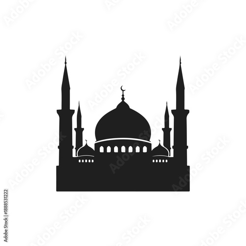 Mosque silhouette with domes and minarets