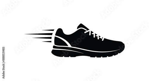 A black running shoe depicted with dynamic speed lines creating a striking visual representation silhouette high quality professional detailed modern