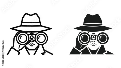 Detective or spy looking through binoculars illustration