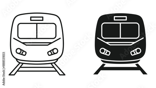 Two subway trains facing forward on railway tracks