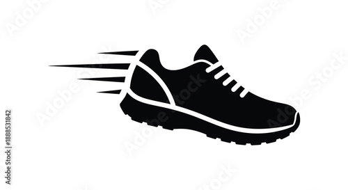 A sleek black running shoe is depicted in motion highlighted by dynamic speed lines a striking silhouette high quality professional detailed