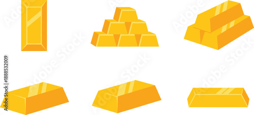 Gold Bar and Bullion Set Isolated on White Background in Flat Vector Style