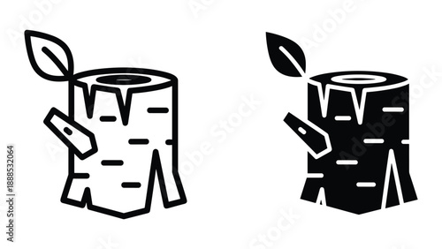 Birch tree trunk with leaf and tag illustration