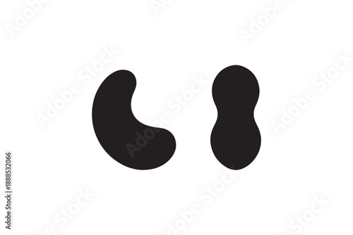 Cashew nut silhouette and peanut shape icons black and white minimal food design elements for packagi