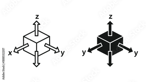 Three dimensional coordinate system with cube representation