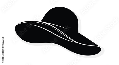 A striking black silhouette of a stylish fedora hat with a gently curved brim and ribbon detail silhouette high quality professional