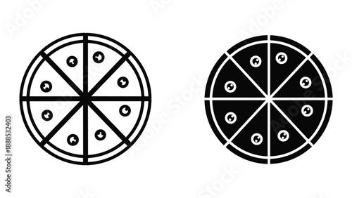 Pizza illustration with pepperoni slices in black and white