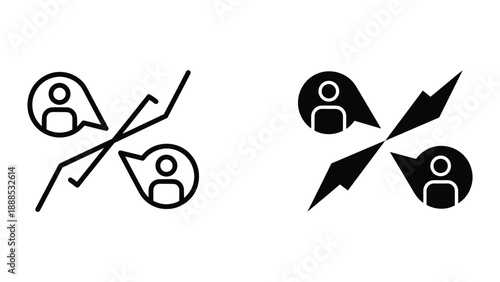 Crossed speech bubbles icon representing communication conflict
