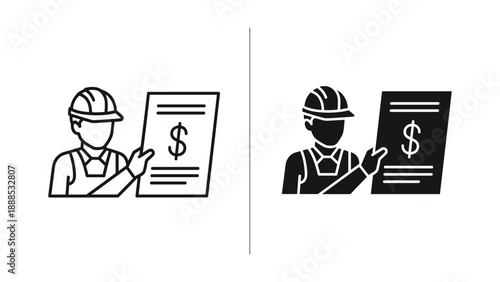 Construction worker holding document with dollar sign