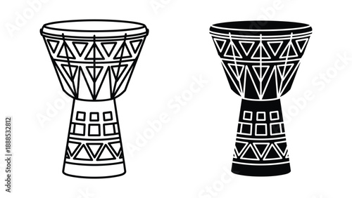 Djembe drum illustration in black and white