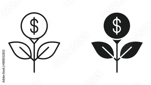 Growing money plant icon set