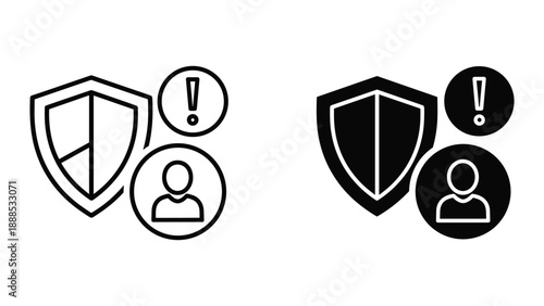 Security alert shield icons representing protection and warning