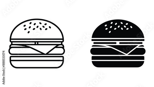 Simple black and white burger icon set