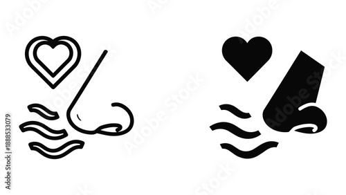 Nose and heart symbolizing love and passion