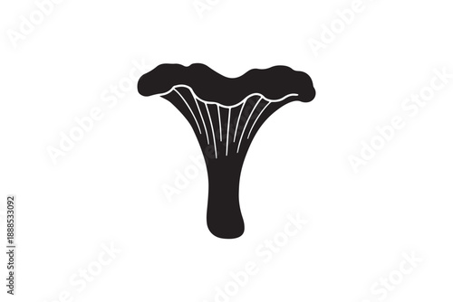 A single chanterelle mushroom depicted in a black silhouette on a white background