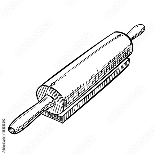 Wooden Rolling Pin Vector Line Art Hand Drawn Illustration