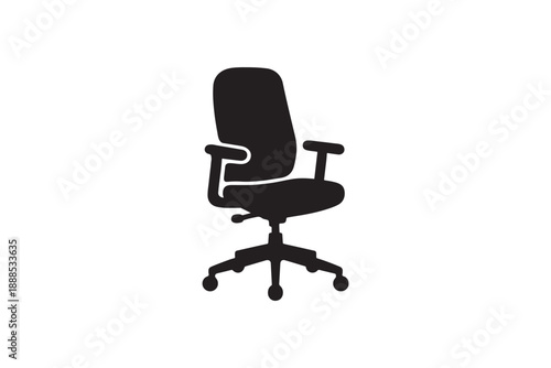 Silhouette of office swivel chair with wheels and armrests, ergonomic furniture for desk work