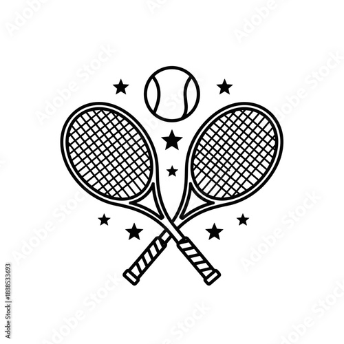 Crossed Tennis Rackets and Ball Sport Icon Line Art