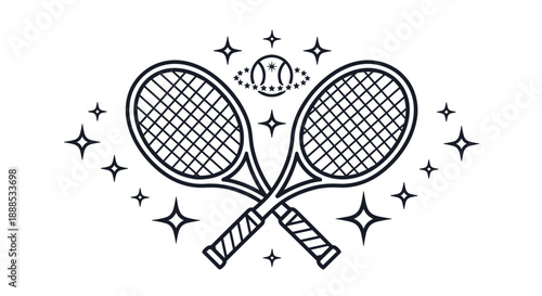 Tennis Equipment Design with Rackets Ball and Decorative Elements