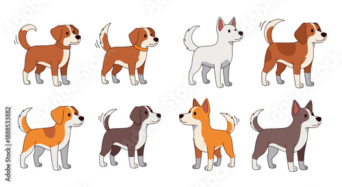 Diverse Dog Breeds Set featuring Corgi Beagle and Terrier Flat Vector