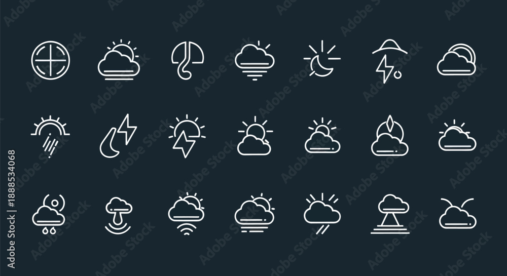 Fototapeta premium Weather icons set illustrating climate conditions and seasonal changes