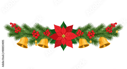 Small Christmas Foliage Border with Poinsettia Accent