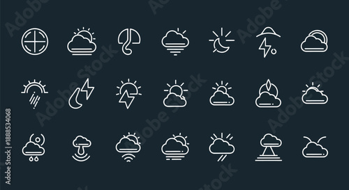 Weather icons set illustrating climate conditions and seasonal changes