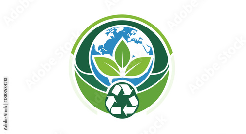 Sustainable Earth Globe and Recycling Circular Emblem