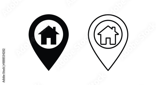 Two house location icons one filled and one outlined silhouette