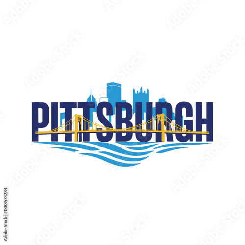 Pittsburgh Pennsylvania City Skyline Text Logo Design