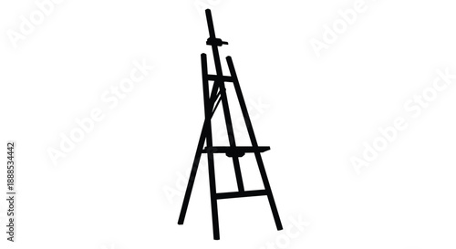 Black easel stands prominently against a white background a striking silhouette