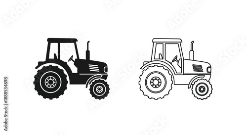 Two tractor illustrations one solid and one outlined a striking silhouette