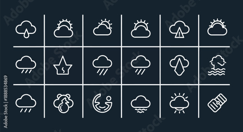 Weather icons set illustrating various atmospheric conditions