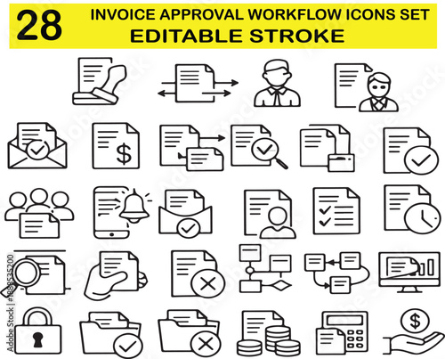 Invoice Approval Workflow Icons Set