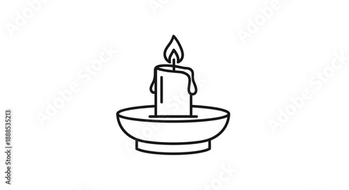 Simple lit candle on holder for ritual or prayer