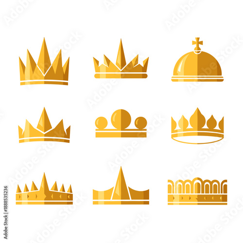 Set of golden crown and royalty icons