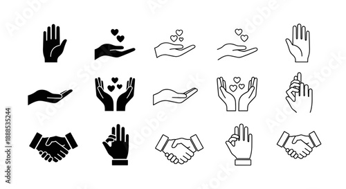 Collection of diverse hand gestures and support icons